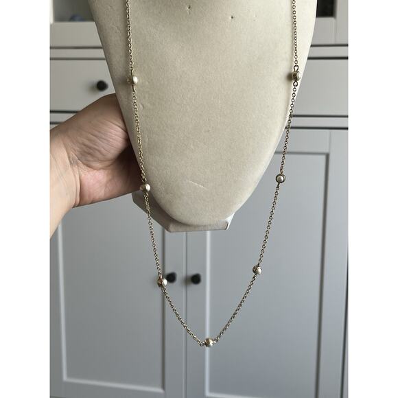 J. Crew Faux Pearl Long Station Necklace Antique Gold Tone 32” - Picture 1 of 5